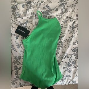 PrettyLittleThing trendy one strap green bodysuit, never worn. size Medium.
